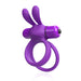 Purple dual-ring vibrating device with flexible rabbit ear attachments and removable bullet vibrator.