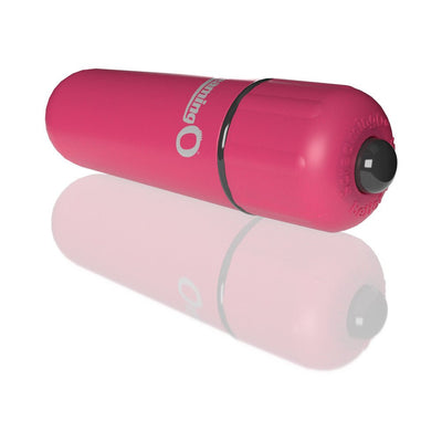 Compact pink Screaming O 4t Bullet Vibrator with smooth finish and single button control on reflective surface.