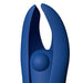 Close-up of the Screaming O 4T Demon mini vibrator in blue with flexible horns and a central pleasure bead.