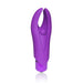Compact purple silicone mini vibrator with flexible dual tips and a central pleasure bead, designed for targeted stimulation.
