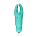 Compact turquoise silicone mini vibrator with flexible split tips and central pleasure bead, designed for targeted stimulation.