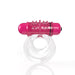 Clear double ring with attached pink vibrating bullet featuring textured nodules for added stimulation.