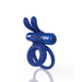 Blue double ring vibrating cockring with flexible rabbit ear stimulator and removable bullet vibrator.