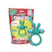 Teal Screaming O Ohare XL wearable rabbit-style vibrating ring with eco-friendly packaging in the background.
