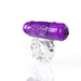 Clear stretchy vibrating ring with textured purple bullet attachment for enhanced pleasure.