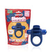 Blue Screaming O 4T Skooch vibrating ring with flexible fins next to eco-friendly packaging.