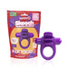 Purple Screaming O 4T Skooch vibrating ring with flexible fins next to eco-friendly compostable packaging.