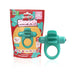 Teal Screaming O 4T Skooch vibrating ring with flexible fins shown next to eco-friendly packaging.
