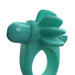 Teal silicone vibrating ring with four flexible fins and dual bullet motors for textured stimulation.