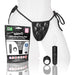 Black lace side-tie panty with discreet vibrating bullet, remote control ring, and eco-friendly packaging displayed on mannequin.