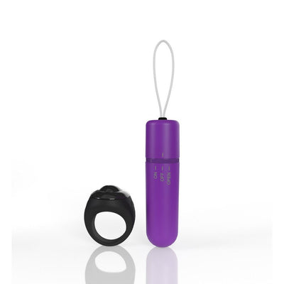 Purple bullet vibrator with a black remote control ring for discreet wearable pleasure.
