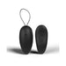 Black remote control vibrating egg with loop and matching remote featuring power and intensity buttons.