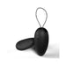 Black remote-controlled vibrating egg with wireless remote and loop handle, made from smooth silicone.