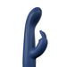 Navy blue silicone rabbit vibrator with curved shaft and flexible dual ears, featuring ergonomic handle and smooth finish.