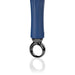 Close-up of the blue Screaming O Primo Wand vibrator showing the ergonomic black ring handle on a reflective surface.