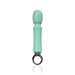 Mint green rechargeable wand vibrator with textured head and ergonomic ring handle on white background.