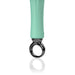 Close-up of the Screaming O Primo Wand handle in mint green with a black circular grip and power button.