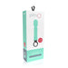 Packaging box of Screaming O Primo Wand rechargeable silicone wand vibrator in mint green and white with product image and warranty badge.
