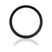 Black silicone stretchy ring with smooth texture and seamless design on white background with reflection.