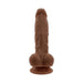 Dark brown 6-inch realistic dildo with detailed veins, crowned head, balls, and suction cup base.