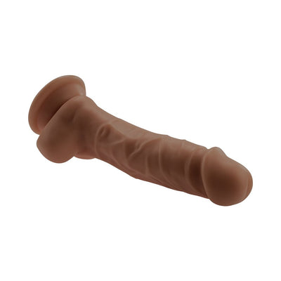 Realistic 6-inch dark silicone dildo with detailed veins, crowned head, balls, and suction cup base for hands-free use.
