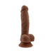 Dark brown 6-inch realistic dildo with detailed veins, crowned head, balls, and suction cup base on white background.