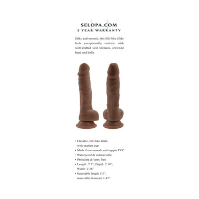 Two dark brown flexible life-like dildos with suction cups, detailed veins, and realistic texture shown front and side views.