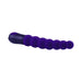 Purple silicone vibrator with beaded texture and curved design, featuring a single-button control on the handle.