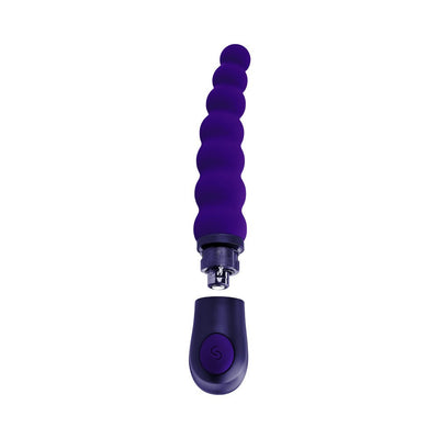 Purple silicone beaded vibrator with flexible arched design and detachable one-button control.
