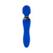 Blue Belle double-ended vibrator with textured flexible wand head and smooth handle in vibrant blue.