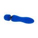 Blue double-ended Selopa Blue Belle vibrator with textured wand head and smooth curved insertable end.