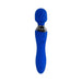 Selopa Blue Belle dual-ended vibrator in blue silicone with textured wand head and ergonomic handle with control buttons.
