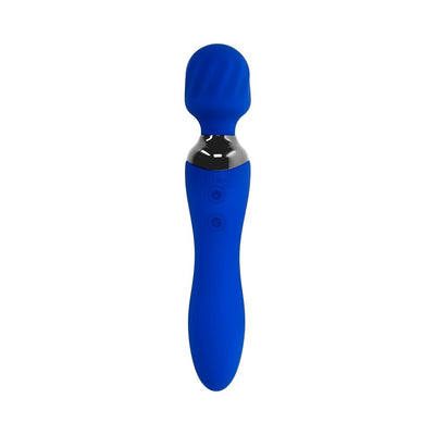 Selopa Blue Belle dual-ended blue silicone vibrator with textured wand head and control buttons on handle