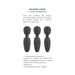 Three black silicone mini wand vibrators with flexible heads and textured handles shown with product features and dimensions.