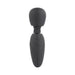 Compact black silicone mini wand vibrator with flexible head and textured handle for easy grip.