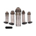 Set of five textured clear smoke-colored silicone sleeves with vibrating bullets for enhanced intimate experiences.