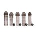 Set of five translucent smoke-colored textured sleeves with vibrating bullet attachments, designed for enhanced intimate use.