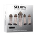 Selopa Choose Your Adventure sleeve kit with five textured clear smoke sleeves and one vibrating bullet on white background.