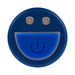 Close-up of blue circular power button with smiley face design on Selopa Cobolt Cutie mini vibrator.