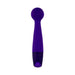 Slim purple silicone wand with rounded head and single button control on handle against white background.