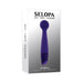 Selopa Gumball slim purple silicone wand vibrator shown on white and gray packaging box.