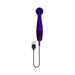 Purple slim silicone wand with rounded head and USB charging cable on white background