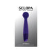 Purple silicone rechargeable slim wand with rounded head by Selopa on a gradient background.