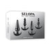 Selopa Intro To Plugs 4-piece black anal plug set with varied shapes and tapered tips in sleek packaging.