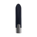 Sleek black silicone vibrating bullet with chrome-finished base, compact and discreet design.