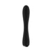 Black silicone vibrator with a gently curved shaft and textured tip, featuring a sleek, ergonomic design.
