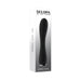 Black silicone rechargeable vibrator with a gently curved design, displayed in sleek Selopa branded packaging.