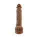 Realistic dark-toned bendable dildo with textured surface and suction cup base on white background.