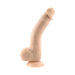 Light beige bendable dildo with suction cup base and realistic texture, made from flexible, skin-like material.