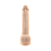 Light beige bendable dildo with realistic texture and suction cup base on white background.